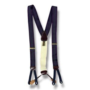 Trafalgar Purple w/ Aqua Pinstripe Stripe Silk Braces Suspenders Leather Accent